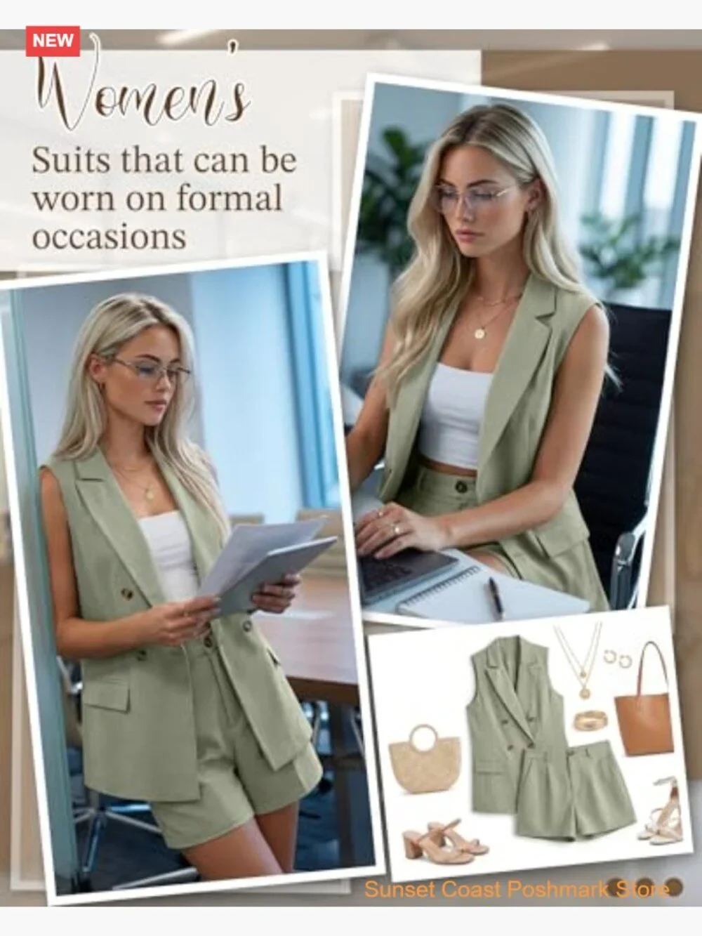 Women 2 Piece Set Sleeveless Button Vest and Elastic Waist Shorts Matching